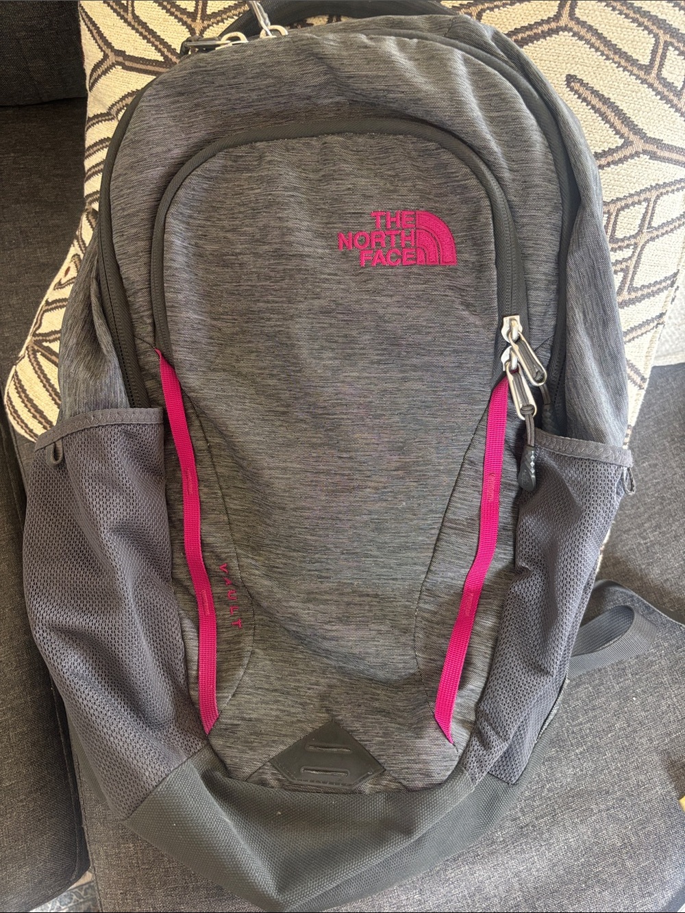 The North Face Recon Gray Backpack with Pink Accents